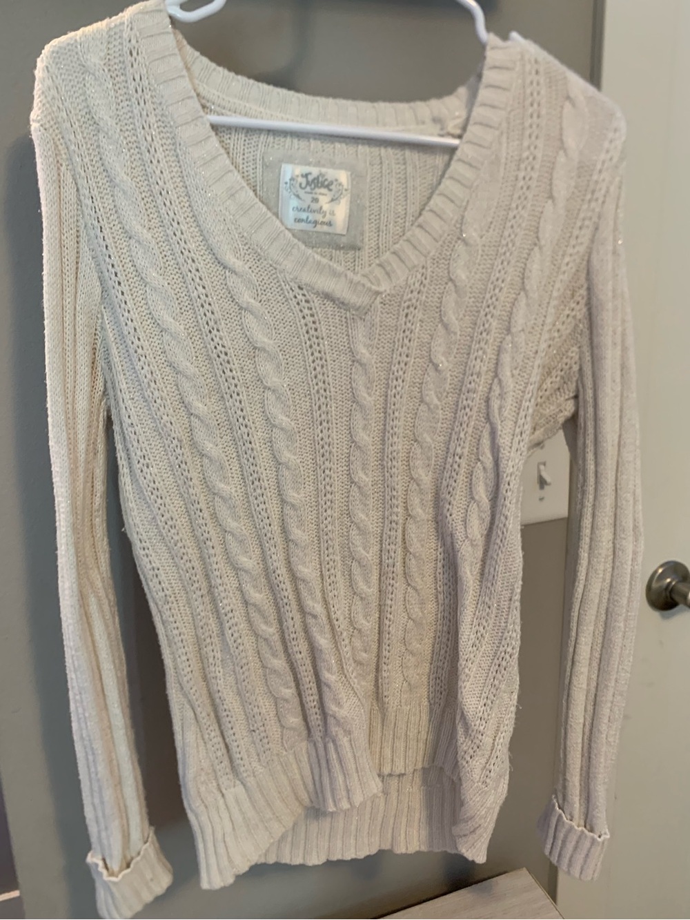 Justice Cream Cable Knit V-Neck Sweater